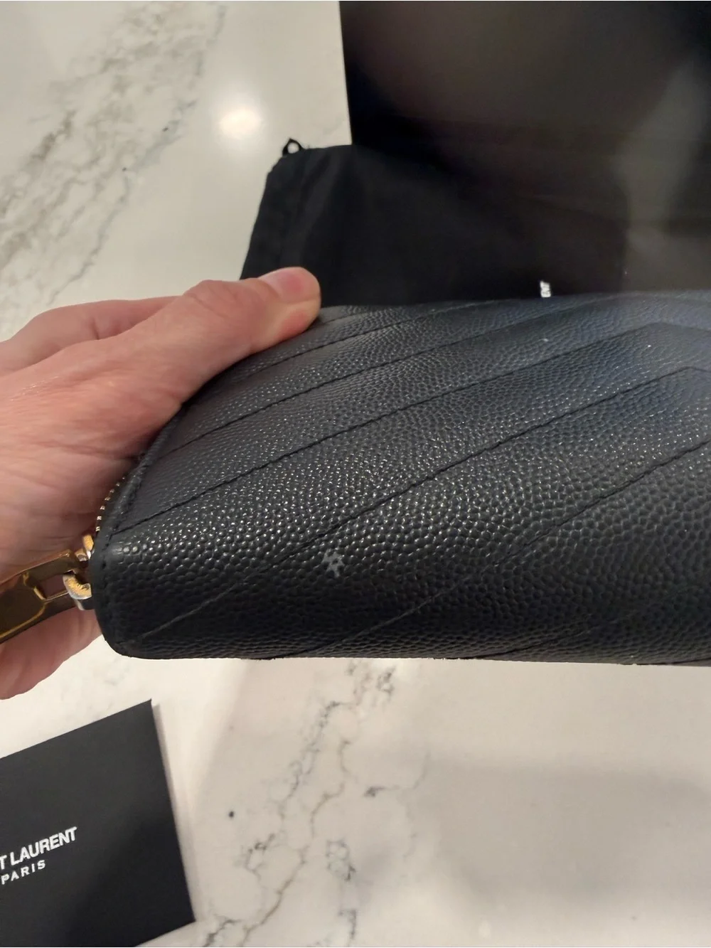 Saint Laurent Black Chevron Quilted Wallet with Gold YSL Logo - Picture 4 of 5
